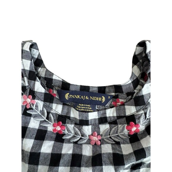 Pankaj Nidhi Anthropologie Boho Gingham Floral Top Peplum Size Small Embroidered - Picture 6 of 9